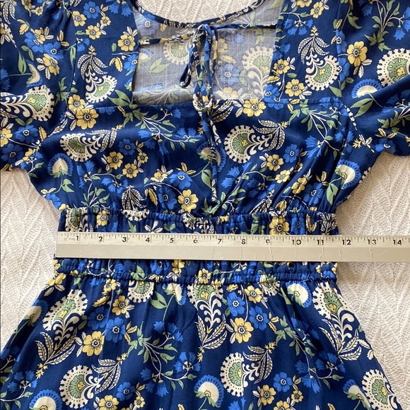 Springfield Floral Blue Midi Dress Long Balloon Sleeve Empire Boho Feminine - Picture 14 of 15